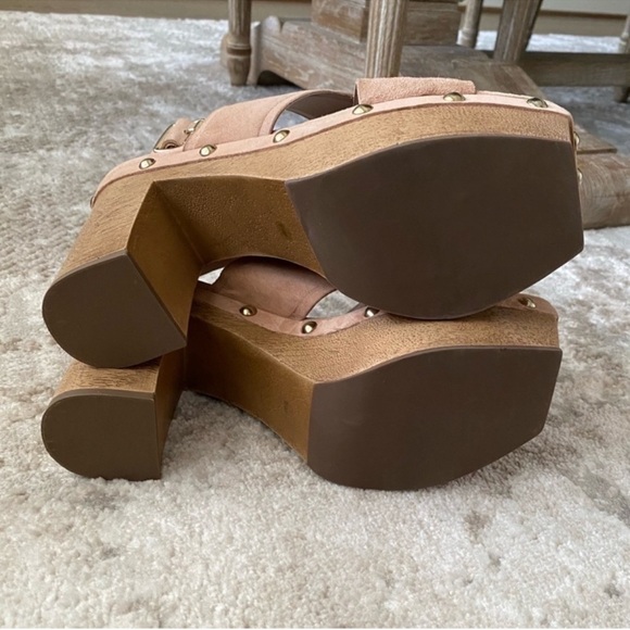 Vince Camuto Suede Square Toe Studded Platform Heels - Picture 5 of 7